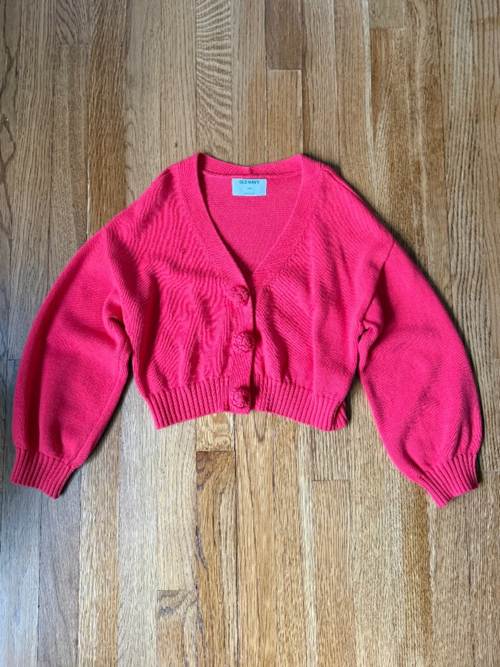 Old Navy Girls Red Crop Bubble Sleeve Cardigan, 100% Cotton, Size M (8)